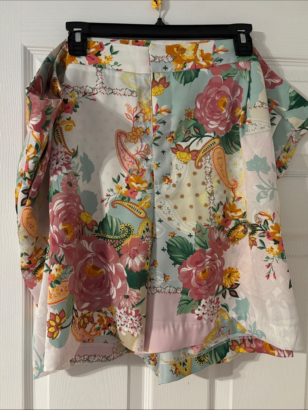 Eloquii size 28 Floral Satin-Feel Button Front Skirt - Pink, Green, Yellow
